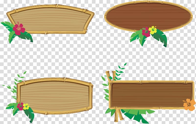 four brown wooden signage boards illustration, Frames Tiki culture , Hawaiian party transparent background PNG clipart