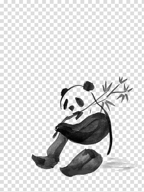 panda eating bamboo sketch, Giant panda Field Book of Western Wild Flowers Ink wash painting Watercolor painting Drawing, Watercolor Panda transparent background PNG clipart