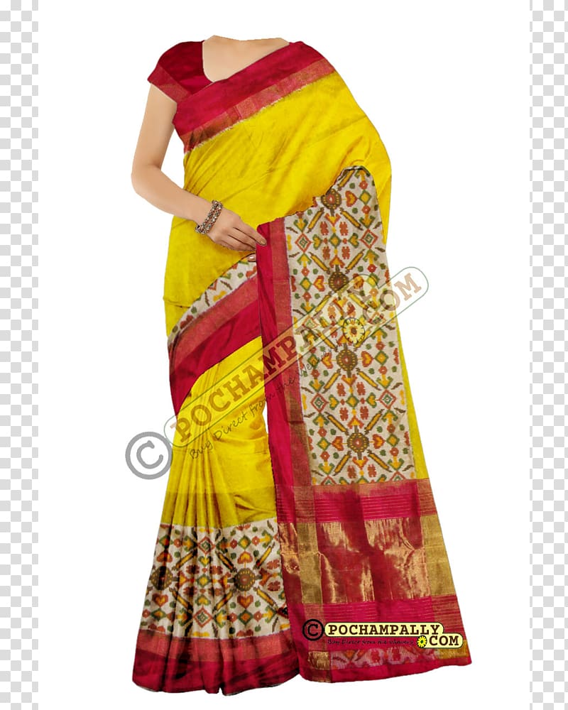 Silk Zari Pochampally Saree Ikat Sari, handloom transparent background PNG clipart