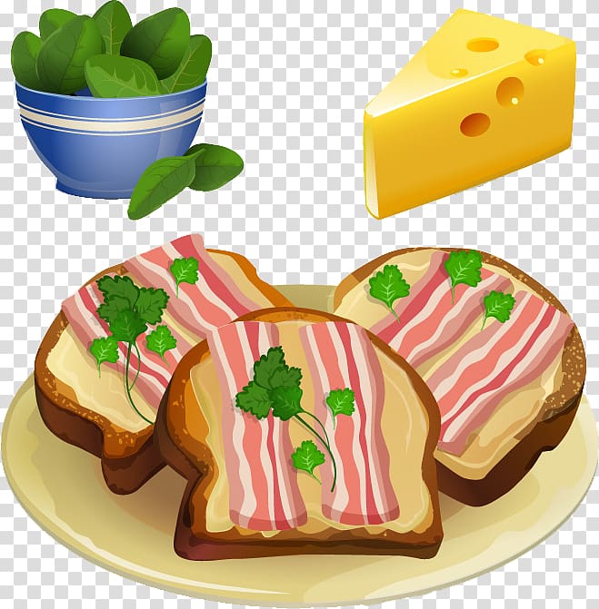 Bacon Toast Breakfast Barbecue grill Cheese sandwich, Hand-painted cheese toast transparent background PNG clipart