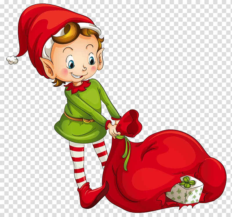 The Elf on the Shelf Christmas elf , Christmas Elf with Santa Bag , boy holding red bag illustration transparent background PNG clipart