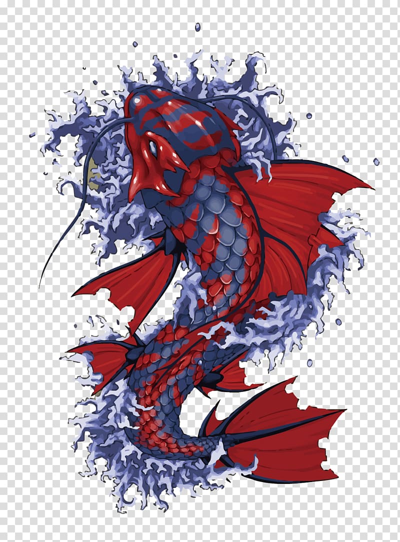 red and blue fish illustration, Butterfly Koi Tattoo Fish Drawing, hand painted fish transparent background PNG clipart