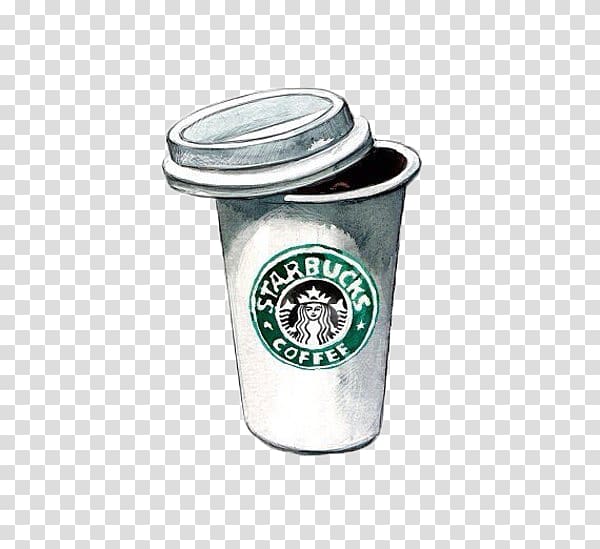 Coffee Tea Cappuccino Starbucks Drawing, Hand-painted mug Starbucks stamped transparent background PNG clipart