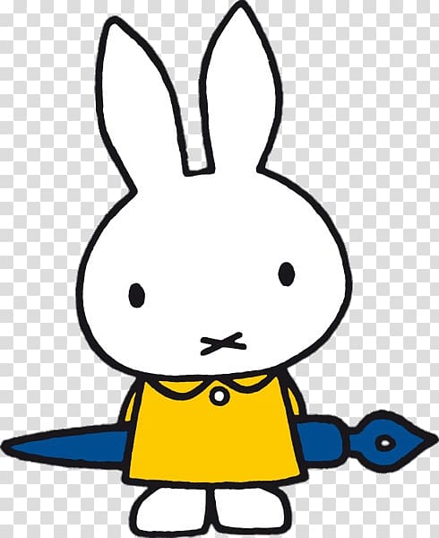 white rabbit cartoon character, Miffy Holding A Large Pen transparent background PNG clipart