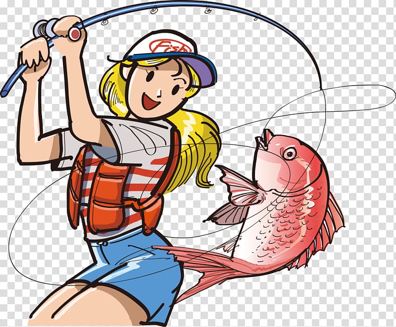 Fisherman Cartoon Fishing Illustration, Fishing red clothes fishing rod  material, baby Clothes, cloth, fictional Character png