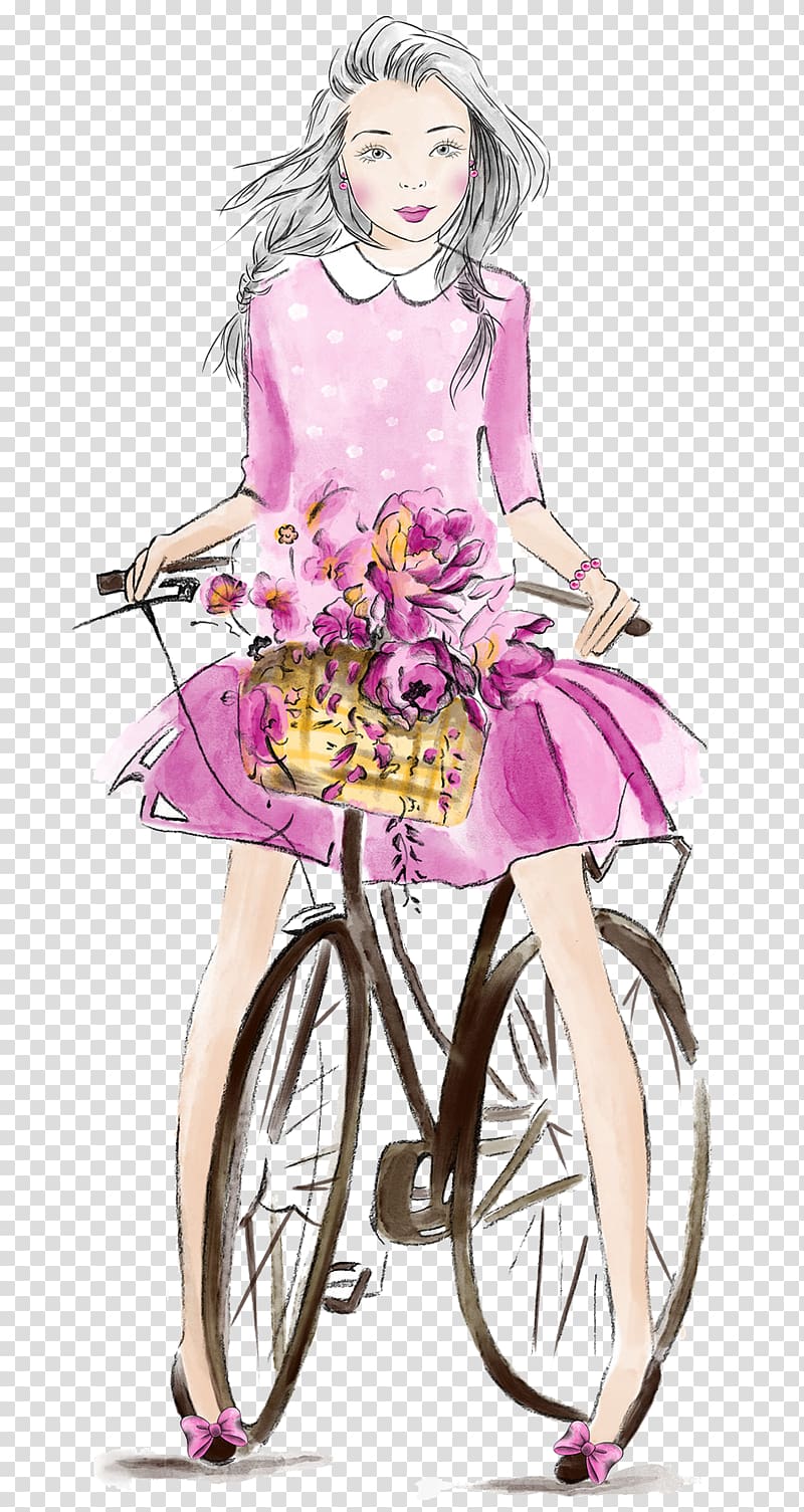 woman riding beach cruiser bike , Cycling Drawing Bicycle, Painted girl cycling transparent background PNG clipart