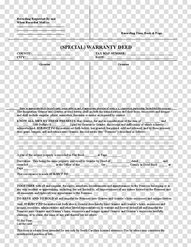 Warranty deed Document South Carolina Real Estate, Warranty transparent background PNG clipart
