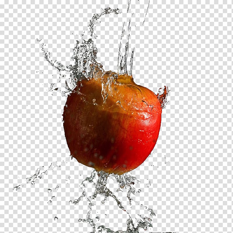 Apple Digital watermarking Drop, Pouring the water red apple transparent background PNG clipart
