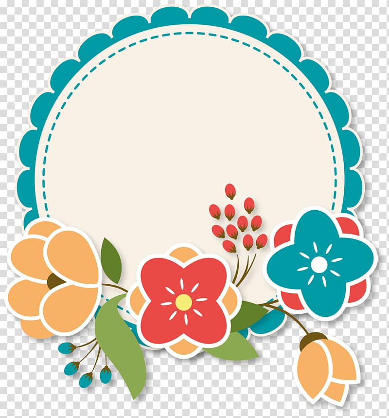 white, blue, yellow, and red floral boarder, Paper Flower Label Blossom, Cute Flower Label transparent background PNG clipart