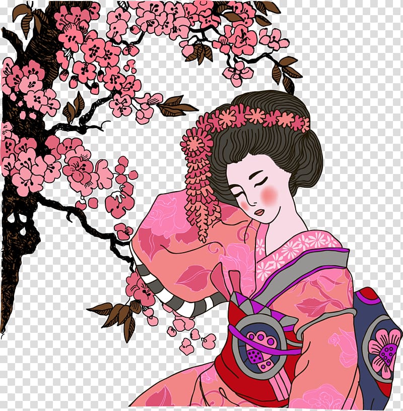 Japan Geisha Graphic design Illustration, Red Japanese geisha transparent background PNG clipart