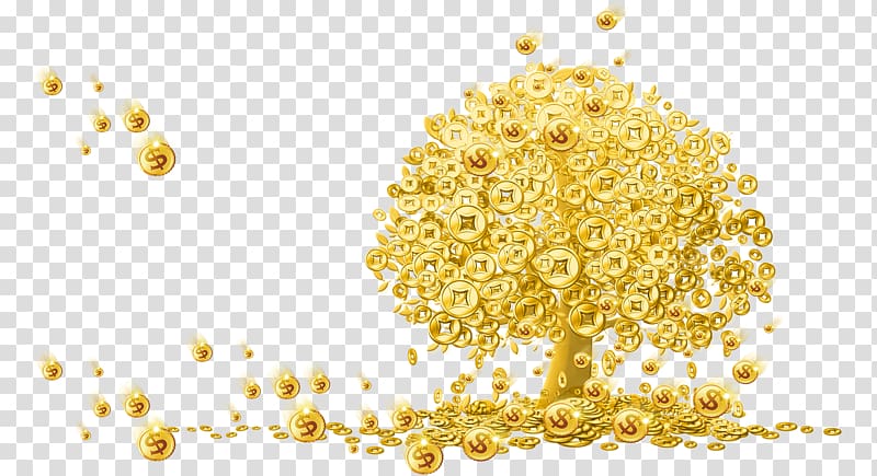 gold coin tree , Gold , Cartoon covered with gold coins transparent background PNG clipart