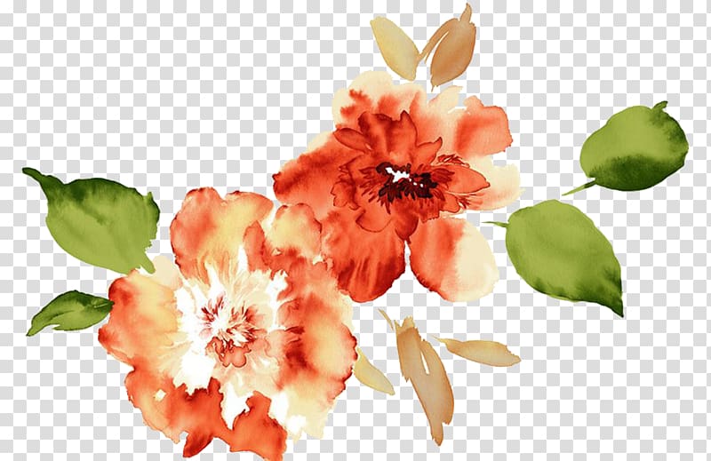two orange-and-white petaled flowers illustration, Watercolour Flowers Paper Watercolor painting, Watercolor Peony transparent background PNG clipart