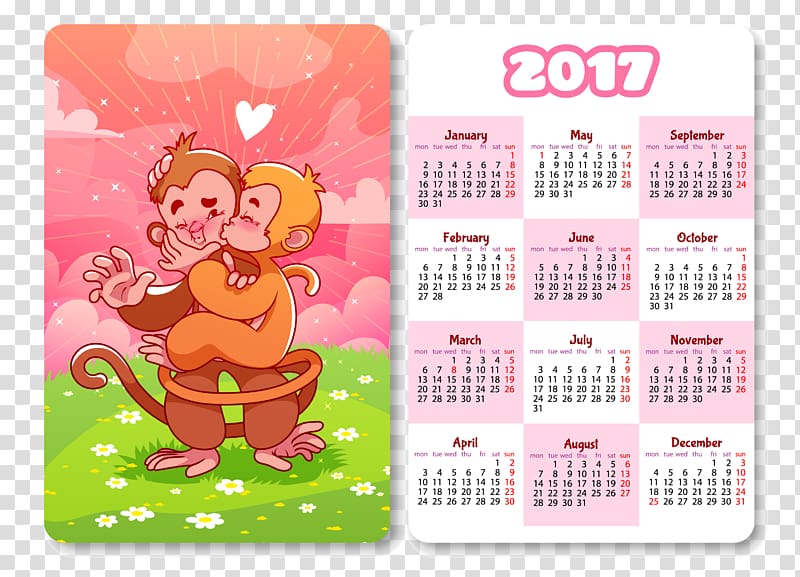 Cartoon Illustration, 2017 calendar cartoon monkey transparent background PNG clipart