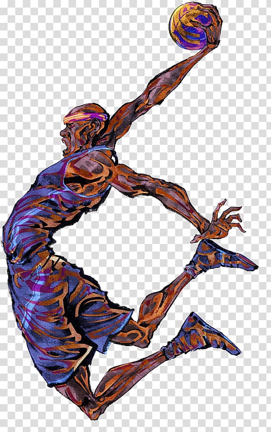 Basketball player Slam dunk, Hand-painted basketball player transparent background PNG clipart