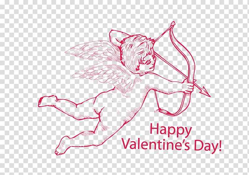 Cupid Deity Valentines Day Love Illustration, red love god angel transparent background PNG clipart