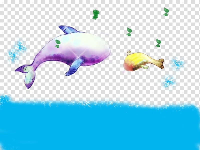 Dolphin Whale, Hand colored baby whale transparent background PNG clipart
