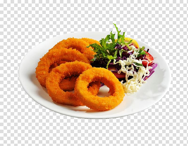 Onion ring French fries Fried chicken Chicken fingers European cuisine, Chicken and onion rings transparent background PNG clipart