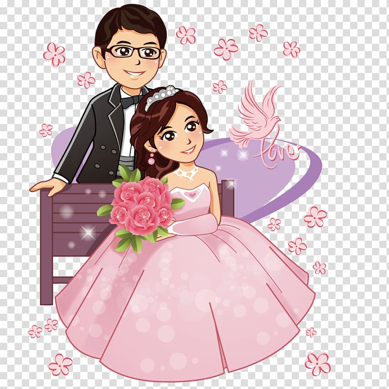 newlywed couple illustration, Marriage Plate Bridegroom, The bride and groom transparent background PNG clipart