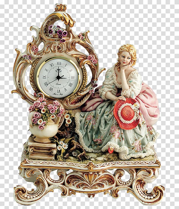 Antique Clock Porcelain Figurine, antique transparent background PNG clipart