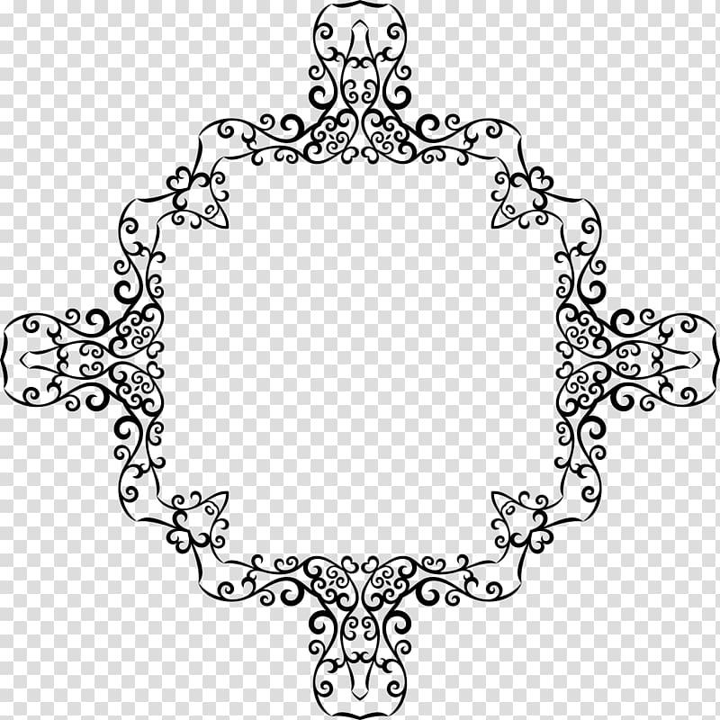 Black and white , flower rattan decorative frame transparent background PNG clipart
