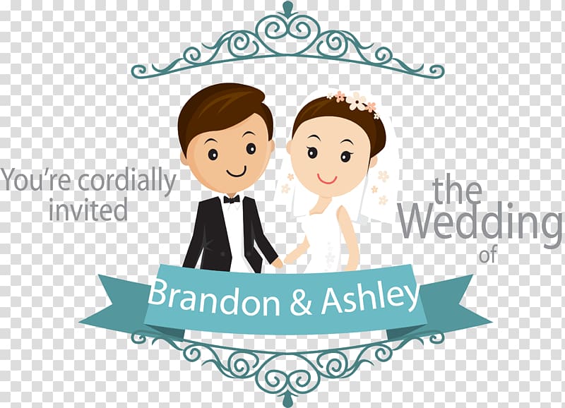 Brandon and Ashley illustration, Wedding invitation , bride and groom transparent background PNG clipart