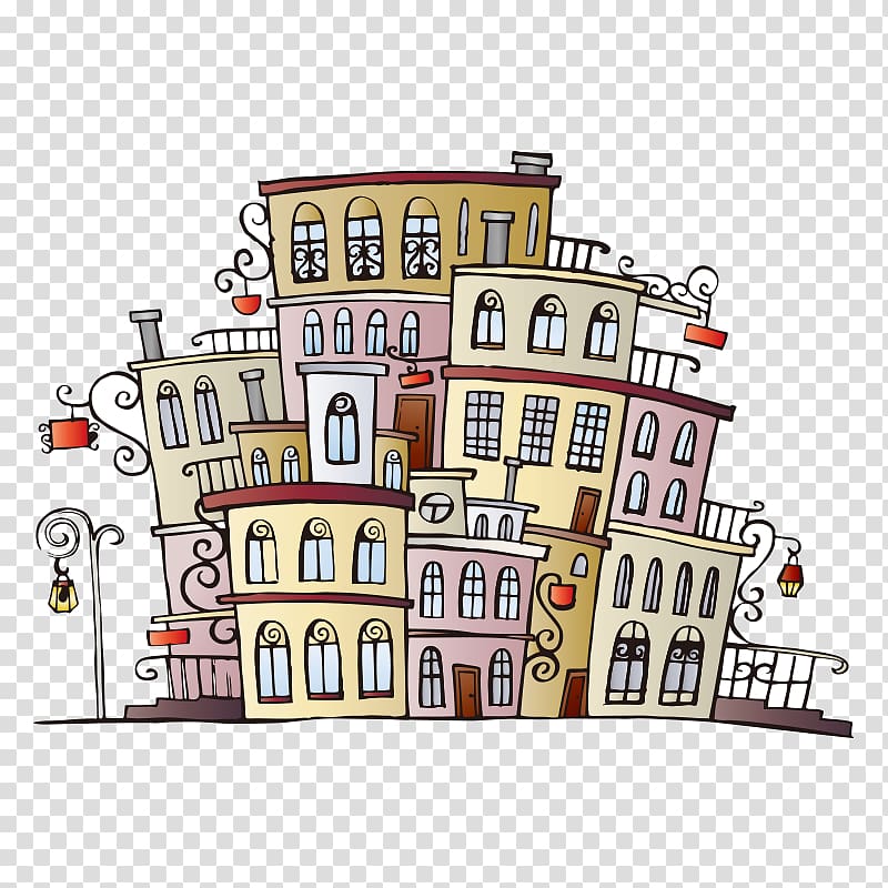 Cartoon Drawing Illustration, house,city transparent background PNG clipart
