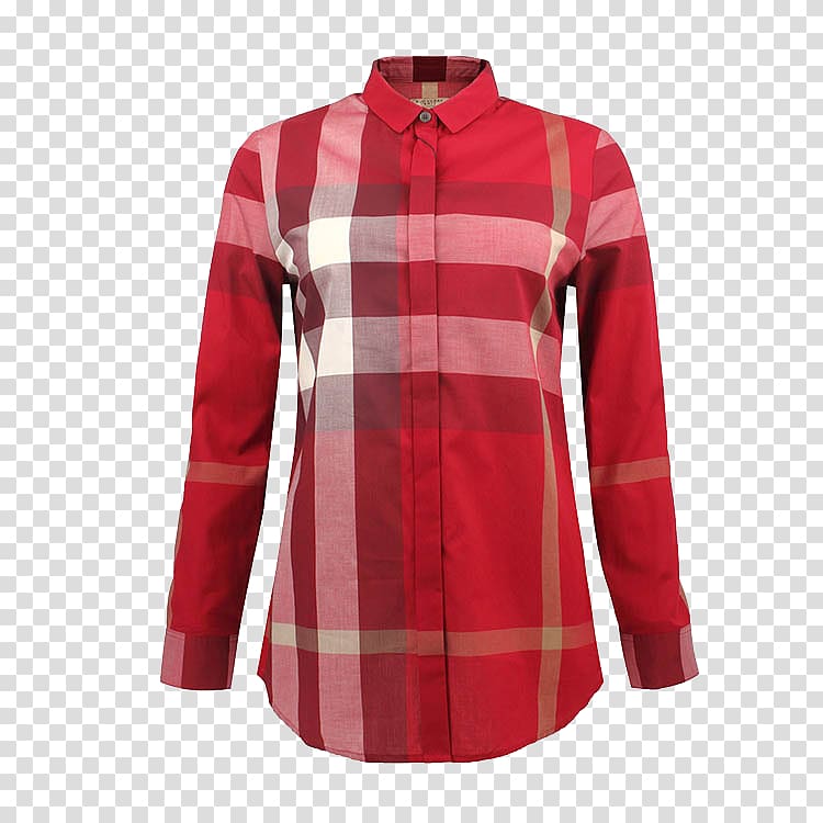 T-shirt Burberry Tartan Clothing, Ms. Burberry plaid red shirt front transparent background PNG clipart