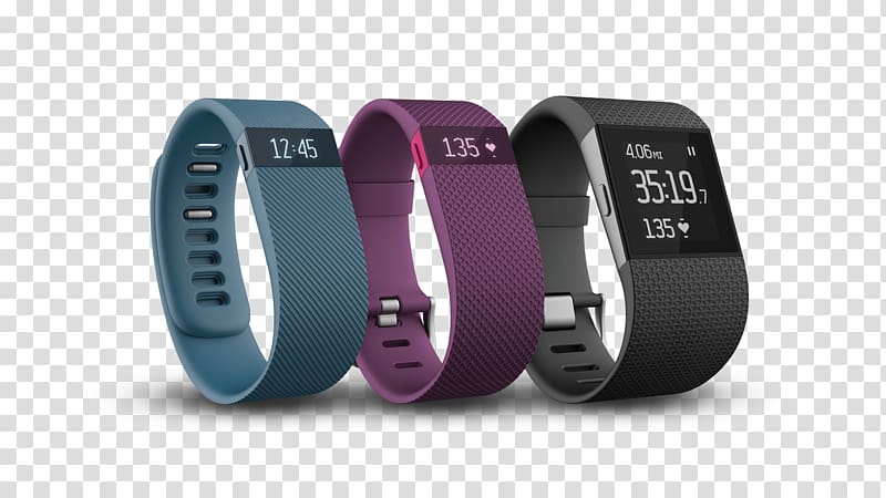 gray Fitbit Charge, purple Charge HR, and black Surge, Fitbit Trackers transparent background PNG clipart