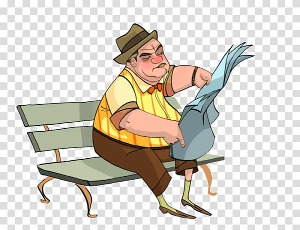 Book illustration Bench Illustration, A fat man transparent background PNG clipart