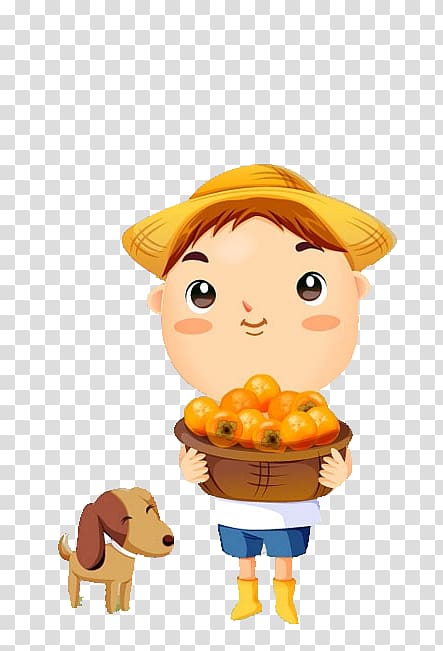 Cartoon Drawing Illustration, Children and persimmon transparent background PNG clipart