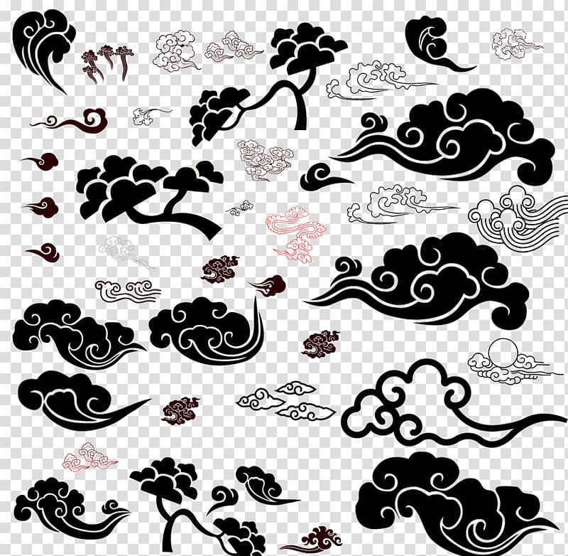 clouds and trees illustration, Cloud Illustration, Clouds material Clouds,Chinese wind gathered Cheung transparent background PNG clipart