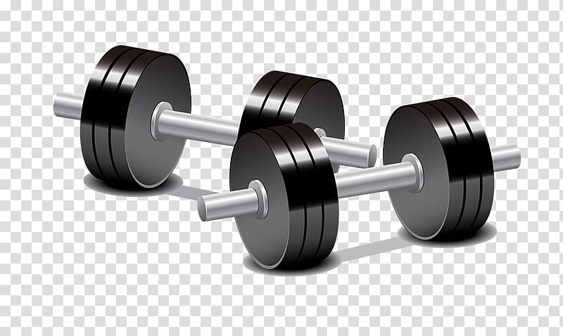 two gray-and-black dumbbells illustation, Dumbbell Weight training Olympic weightlifting Barbell, Cartoon dumbbell transparent background PNG clipart