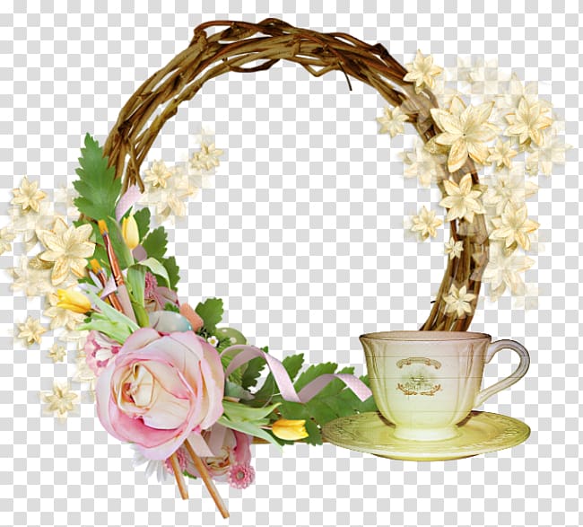 , Wicker coffee flowers frame transparent background PNG clipart