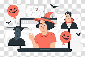 illustration, Halloween video call, communication, phone, party, online, meeting, friends, halloween, culture, holiday transparent background PNG clipart thumbnail