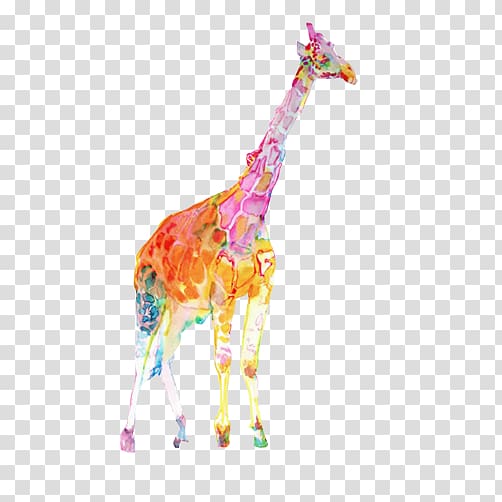 Colorful Giraffe Watercolor painting Illustration, Giraffe color clips transparent background PNG clipart