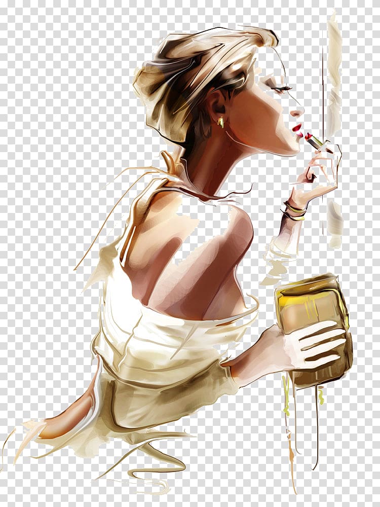 woman applying lipstick illustration, Fashion Canvas print Printmaking Portrait, girl transparent background PNG clipart