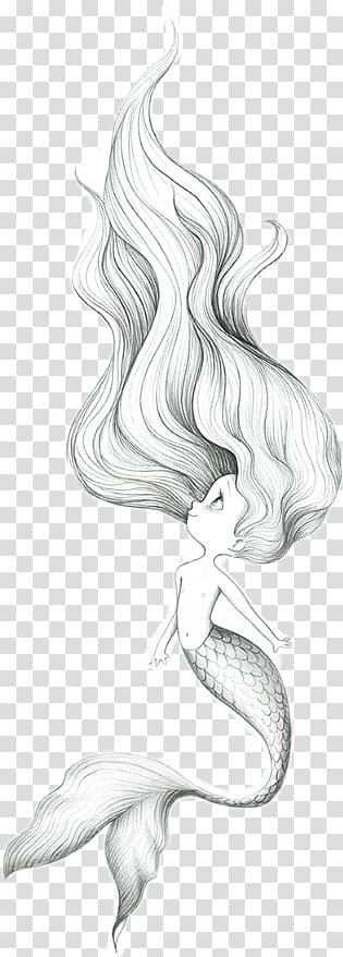 Drawing Mermaid Sketch Illustration, Mermaid transparent background PNG clipart