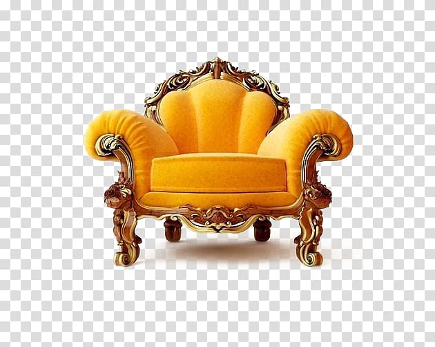 Table Couch Chair Seat Furniture, Golden Continental Armchair transparent background PNG clipart