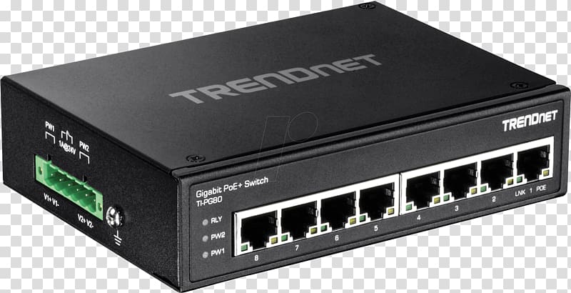 Gigabit Ethernet Power over Ethernet Network switch DIN rail, others transparent background PNG clipart