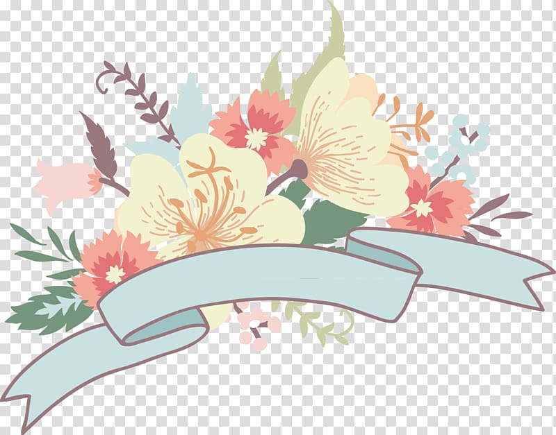 ribbon and flowers , Wedding invitation Lovebird Flower bouquet, Japanese decorative patterns transparent background PNG clipart