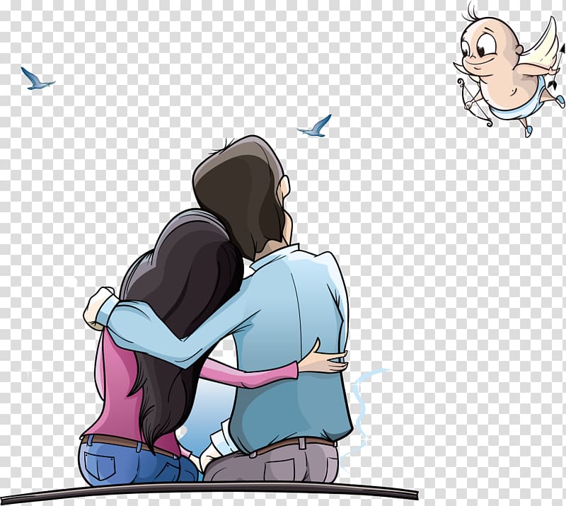 couple with angel illustration, Cartoon couple Animation, Couple under moon...