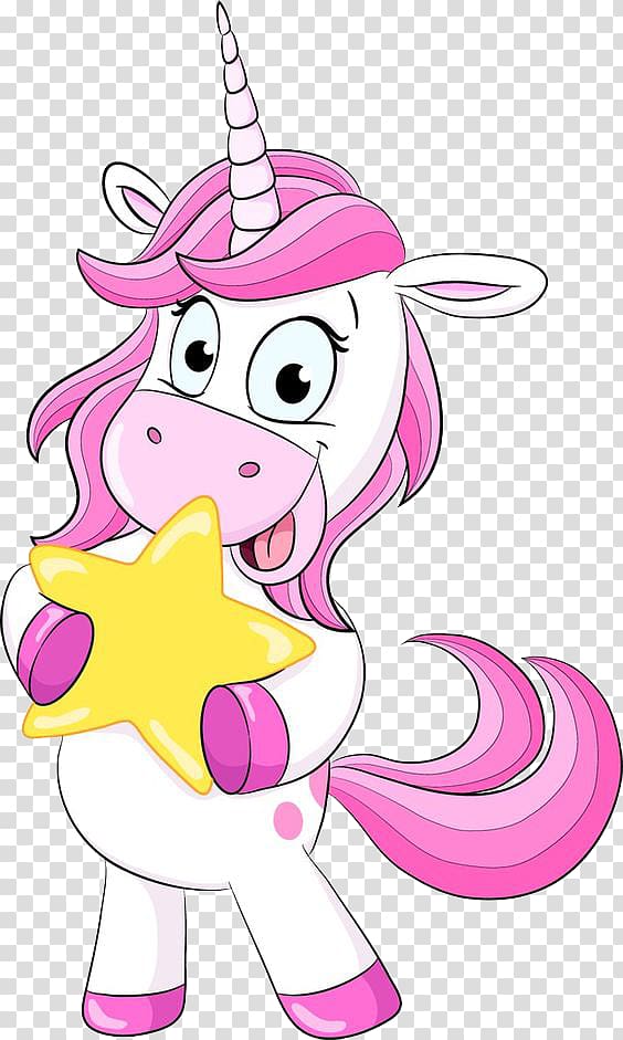 pink and white unicorn holding yellow star illustration, Unicorn Wall decal Fairy tale, unicornio transparent background PNG clipart