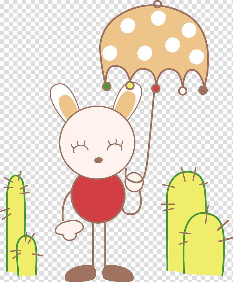 Cartoon Illustration, Rabbit holding umbrella transparent background PNG clipart