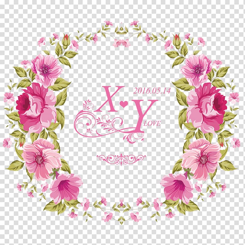 pink flowers XY love illustration, China Flower Wreath Garland Crown, Wedding lace transparent background PNG clipart