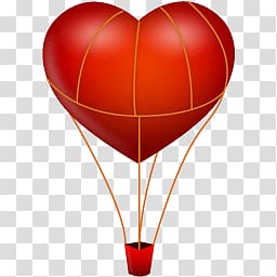red heart-themed hot air balloon illustration, Heart Shaped Hot Air Balloon transparent background PNG clipart