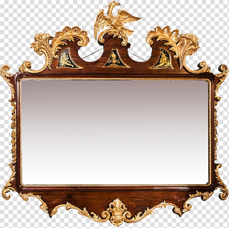 rectangular brown wooden frame, Mirror Fireplace mantel Mirror Flower, Water Moon, mirror transparent background PNG clipart
