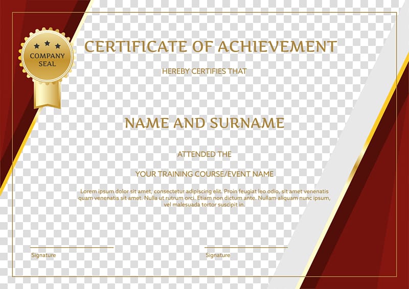 certificate of achievement, Academic certificate Template Encapsulated PostScript Computer file, Red Border English Certificate transparent background PNG clipart