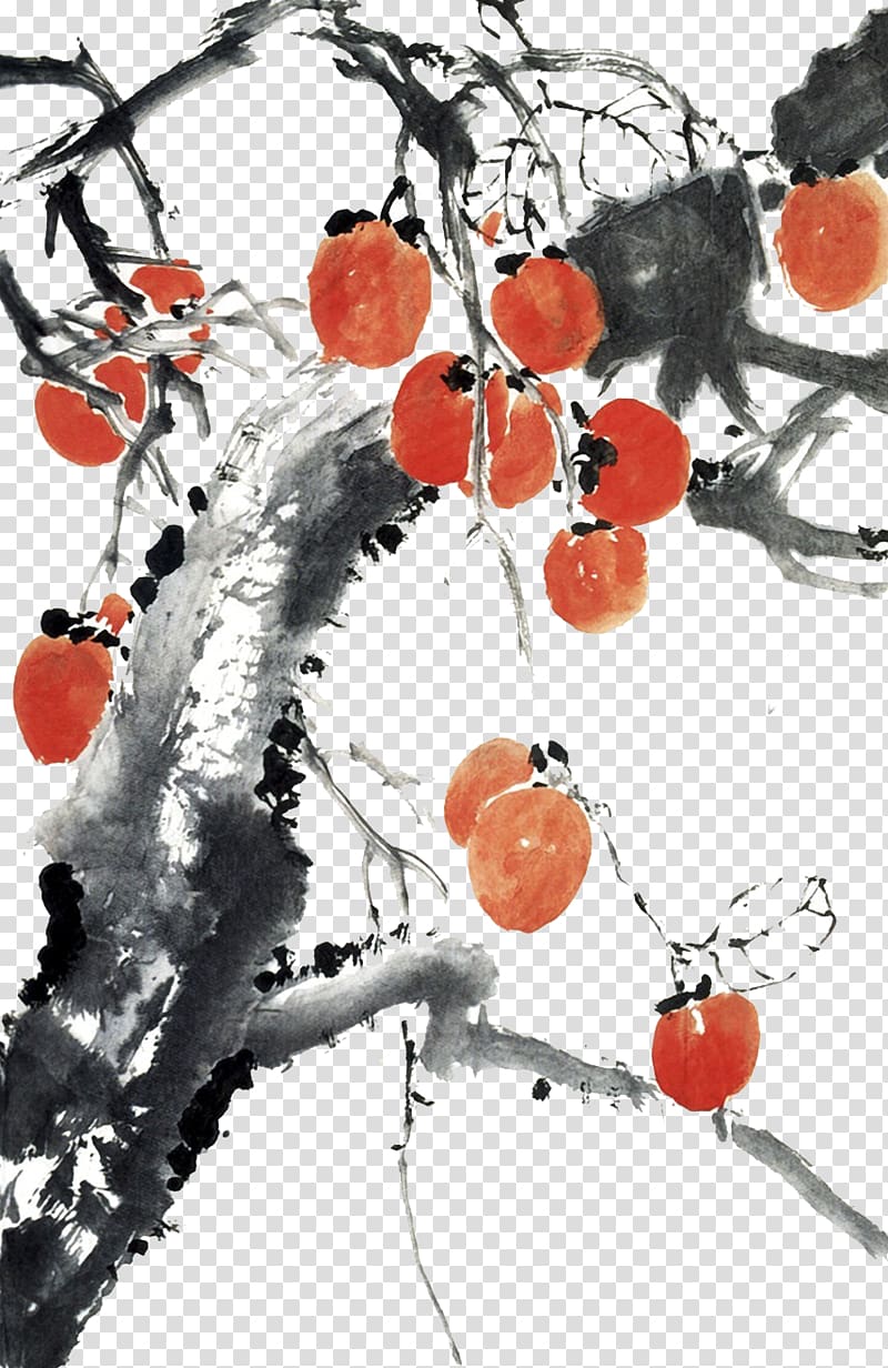 u5b59u5176u5cf0u96b6u4e66u4f5cu54c1u96c6 Ink wash painting Bird-and-flower painting Chinese painting, Pomegranate tree ink painting transparent background PNG clipart
