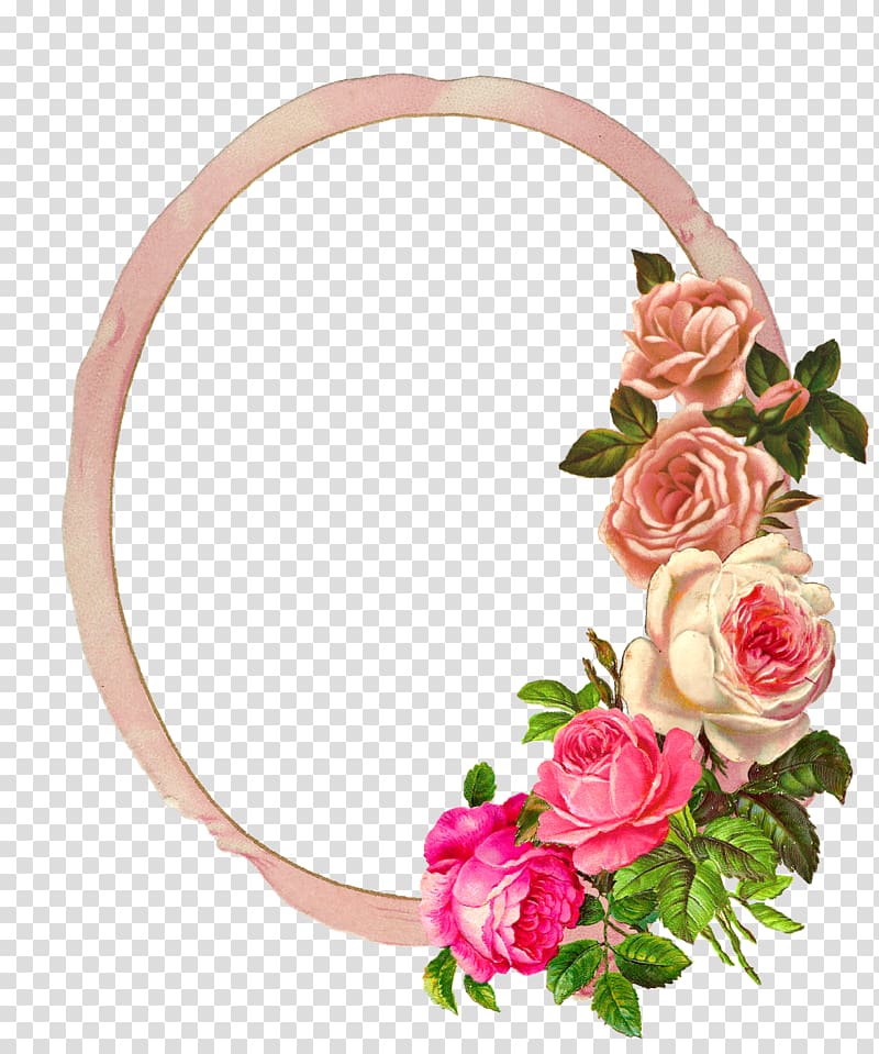 oval frame with flower illustration, Frames Paper Rose Flower, pink flower border transparent background PNG clipart