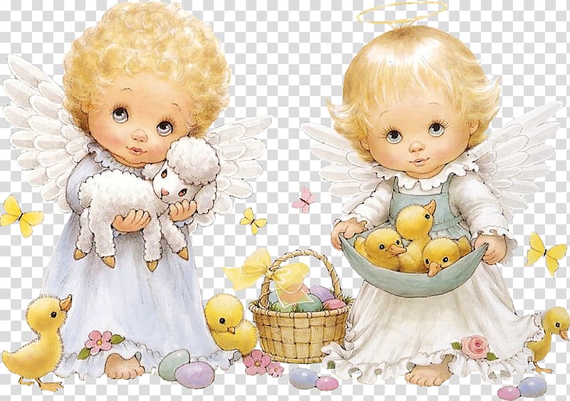 Infant Child Diaper Toddler Light skin, Cute Easter Angels , two cherubs carrying sheep and ducklings transparent background PNG clipart